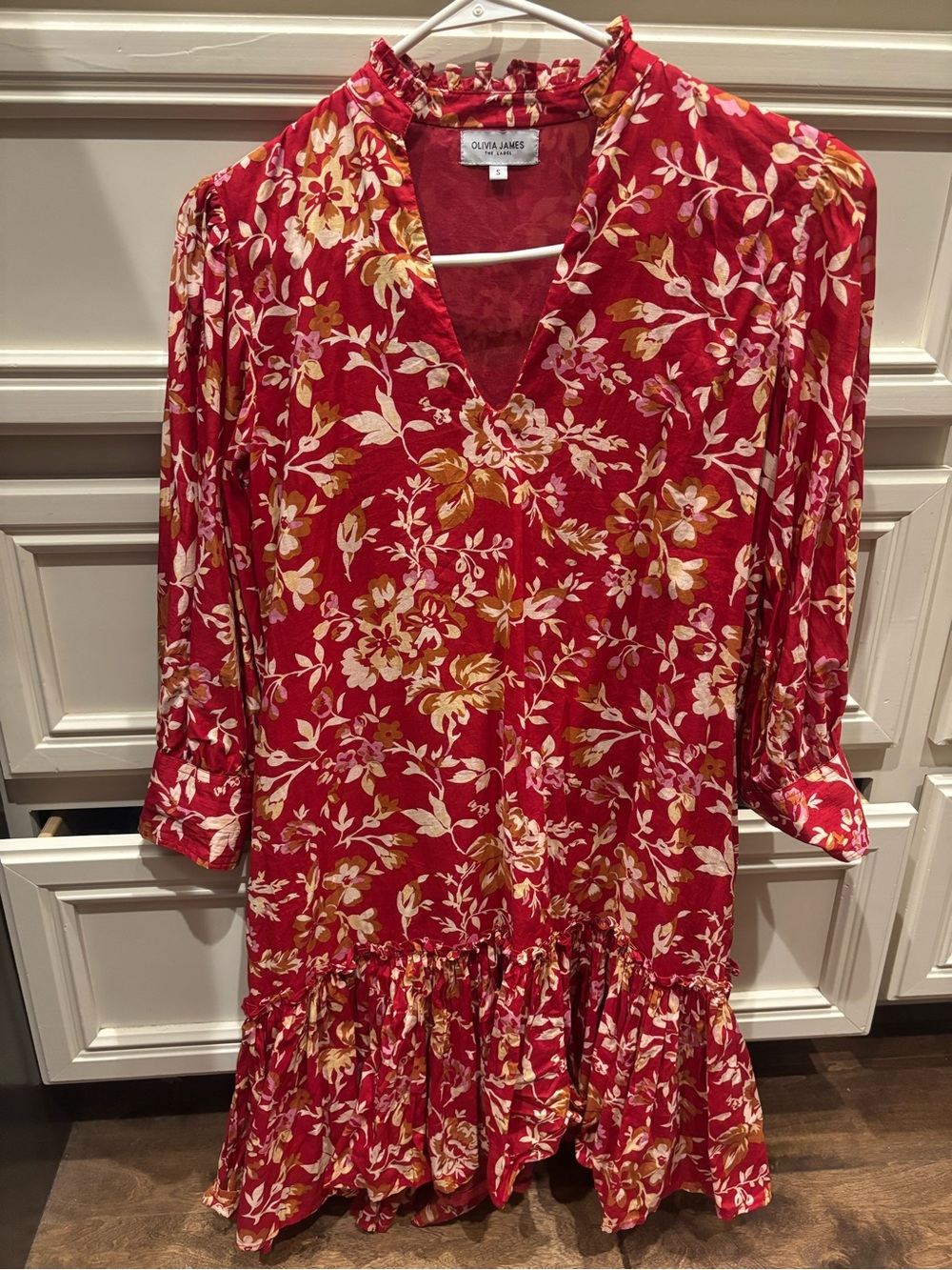 Olivia James Red Floral V-Neck Ruffle Hem Dress
